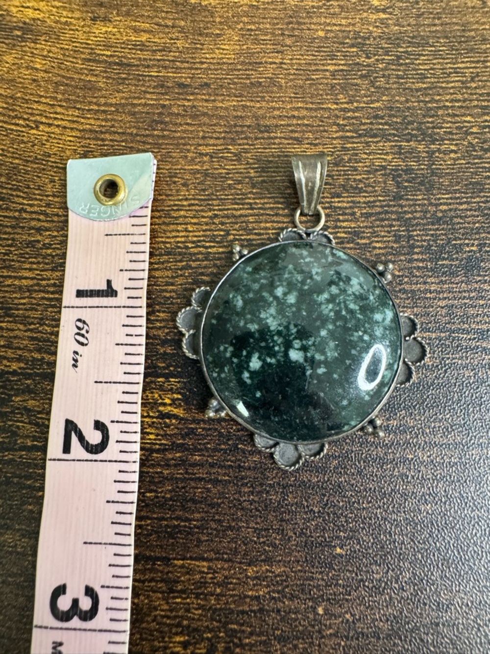 Green Moss Agate Round Pendant Sterling Silver 925 - Picture 5 of 9